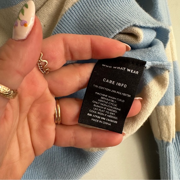Who What Wear Blue and Cream Striped Crewneck Sweater - Picture 7 of 9